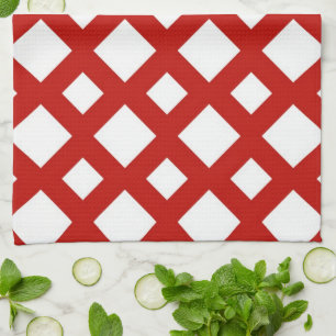 Linge De Cuisine Diamants blancs sur fond rouge