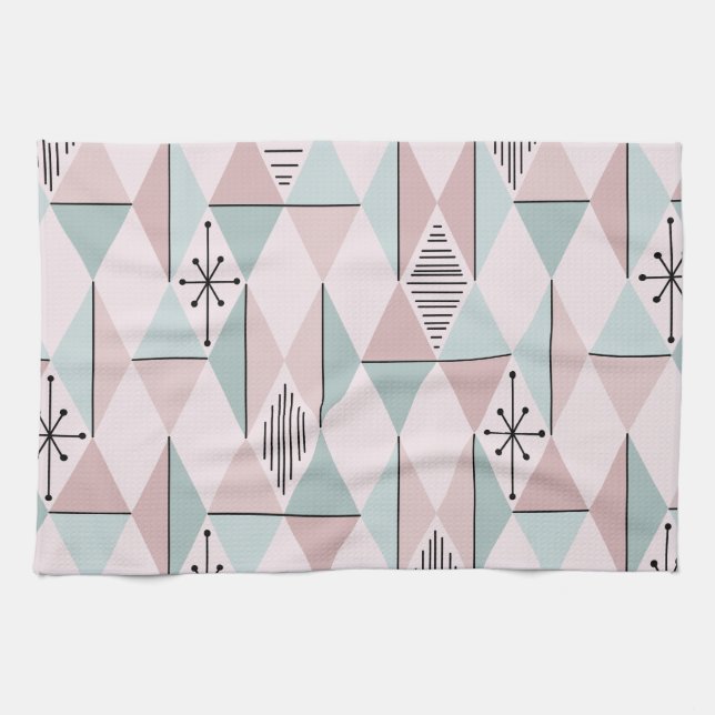 Linge De Cuisine Diamants d'Art de l'Âge Atomique Pastel Rose Vert (Horizontal)
