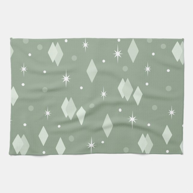 Linge De Cuisine Diamants de l'âge de l'espace Sage vert (Horizontal)