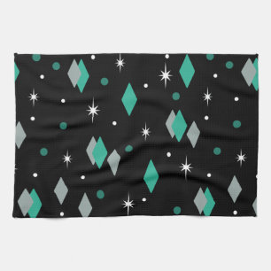 Linge De Cuisine Diamants de l'âge spatial Turquoise Noir