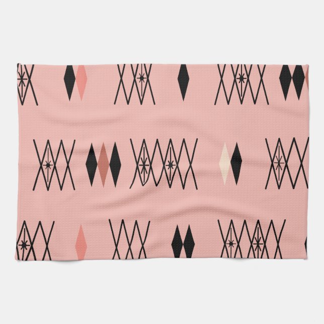 Linge De Cuisine Diamants de l'ère atomique rétro Motif rose (Horizontal)