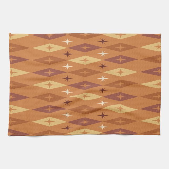 Linge De Cuisine Diamants Étoiles Orange Atomique 1950 (Horizontal)
