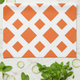 Linge De Cuisine Diamants orange sur fond blanc