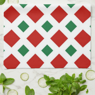 Linge De Cuisine Diamants rouges et verts sur blanc