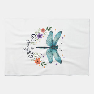 Linge De Cuisine Dieu est ma force Floral Libellule T-Shirt Chrétie