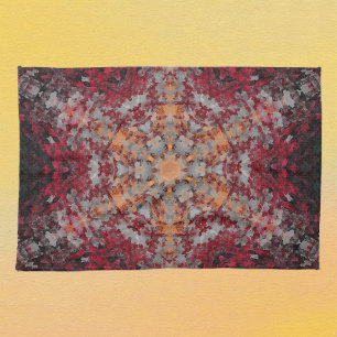 Linge De Cuisine Digital Mandala rouge blanc orange et noir