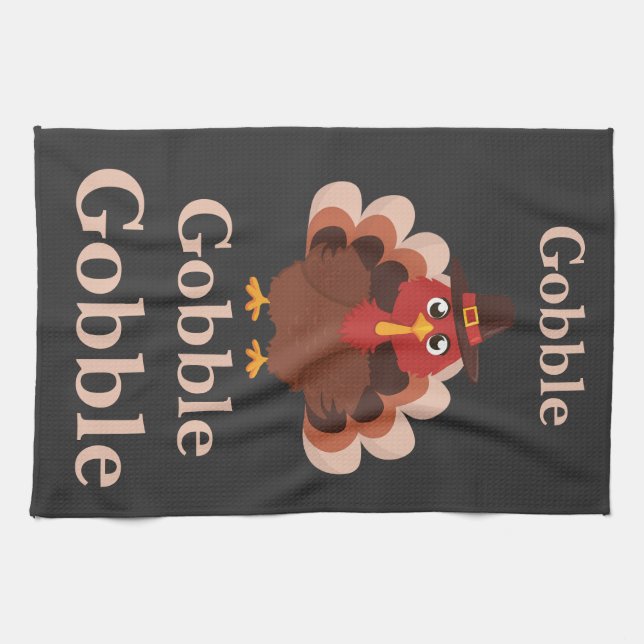 Linge De Cuisine Dinde de Thanksgiving drôle et mignonne  (Horizontal)