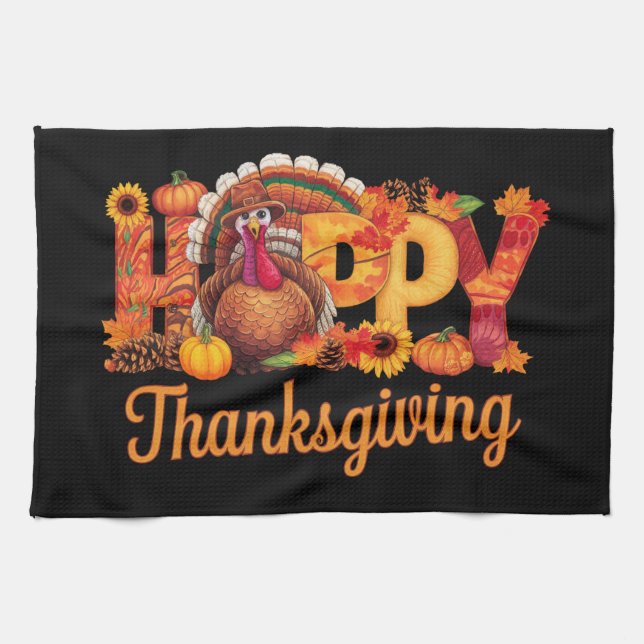 Linge De Cuisine Dindes de Thanksgiving heureux tombent (Horizontal)