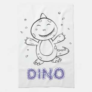 Linge De Cuisine Dinosaur - Animal d'art esquissé en noir et blanc