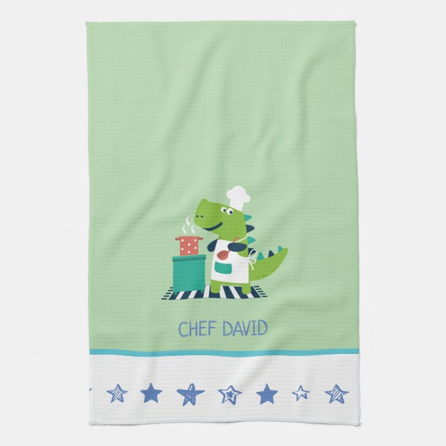 Linge De Cuisine Dinosaur Chef Kitchen Towel (Vertical)