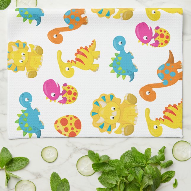 Linge De Cuisine Dinosaures Mignons, Motif De Dinosaures, Baby Dino (Plié)