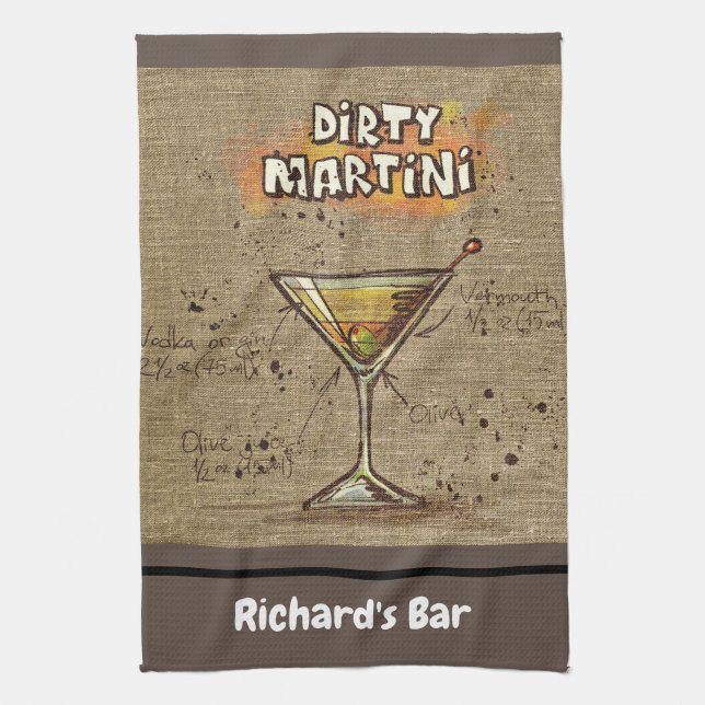 Linge De Cuisine Dirty Martini Recette Barre personnalisée Burlap (Vertical)