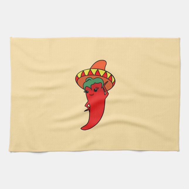 Linge De Cuisine Diva Piment Kawaii Rouge Chaud (Horizontal)