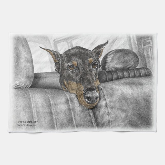 Linge De Cuisine Doberman en voiture (Horizontal)