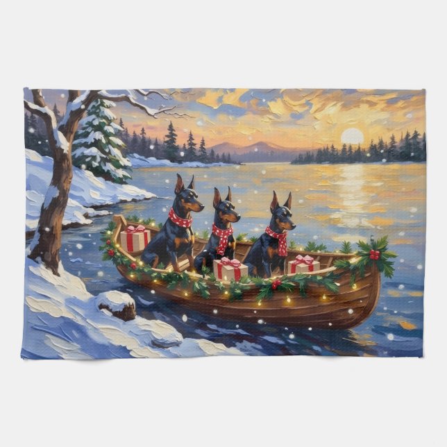 Linge De Cuisine Doberman Pinscher Christmas Boat Holiday (Horizontal)