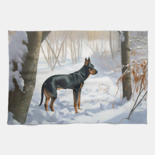 Linge De Cuisine Doberman Pinscher Laisser Neige Noël