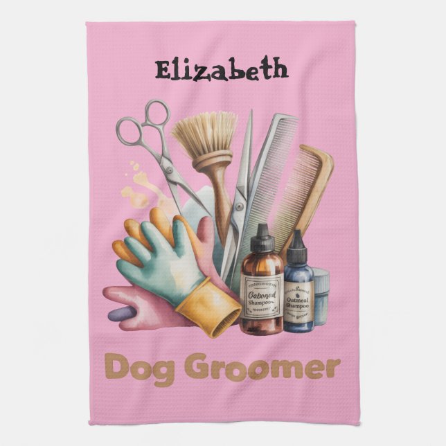 Linge De Cuisine Dog Groomer Watercolor Personalized  (Vertical)