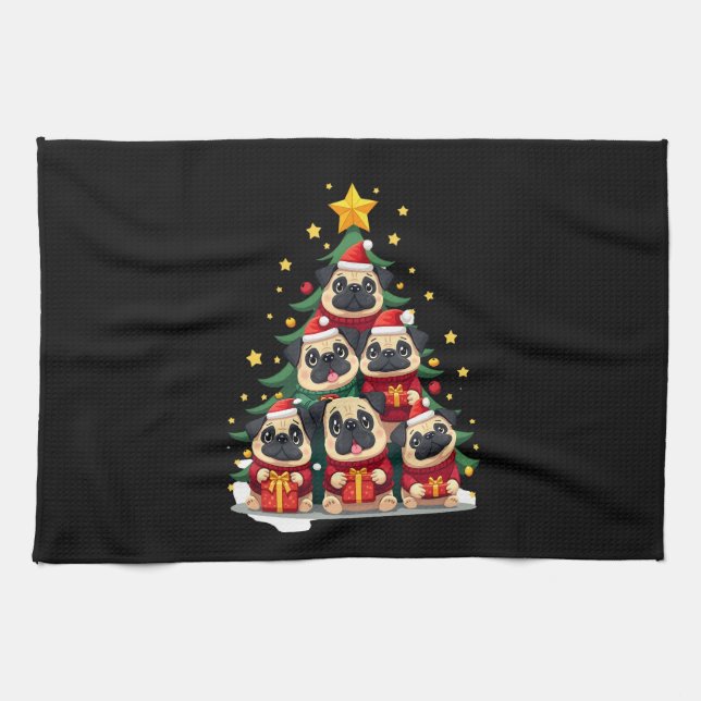 Linge De Cuisine Dog Pugs Christmas Tree Cute Xmas (1) (Horizontal)