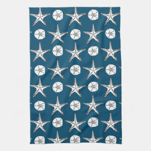 Linge De Cuisine Dollar De Sable De Starfish Croquis Motif Sur Bleu