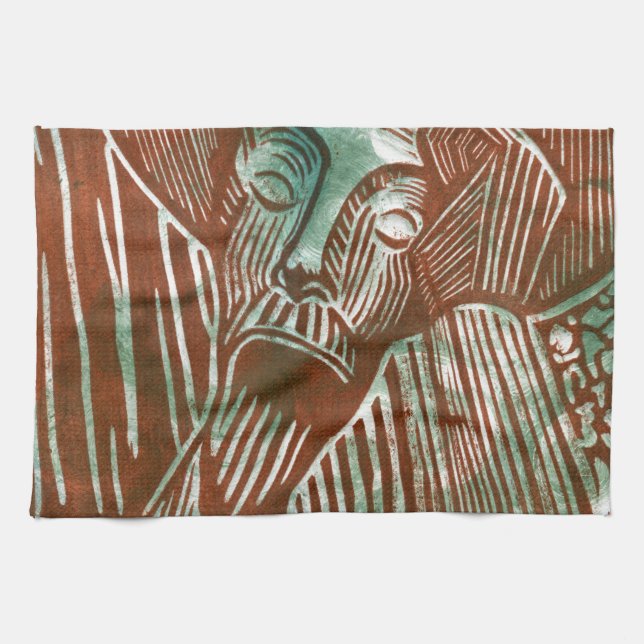 Linge De Cuisine Don Quichotte en vert et Brown (Horizontal)
