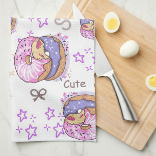 Linge De Cuisine Donuts modernes violets mignons et jolis sucrés