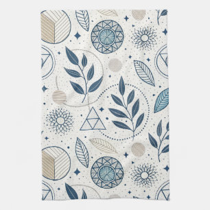 Linge De Cuisine Doodle Botanique Bleu géométrique