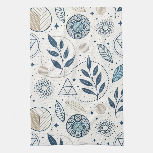 Linge De Cuisine Doodle Botanique Bleu géométrique (Vertical)