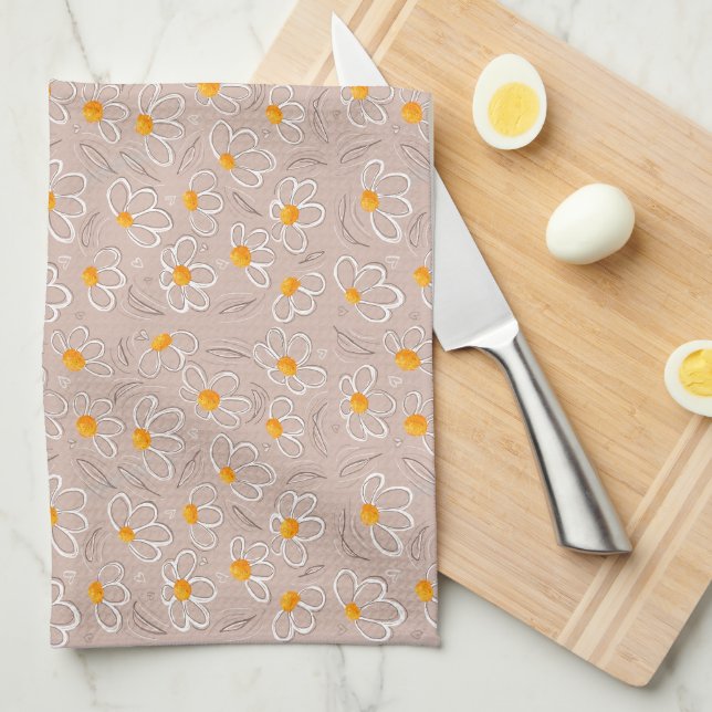 Linge De Cuisine Doodle de fleurs joyeuses (Quart Plié)