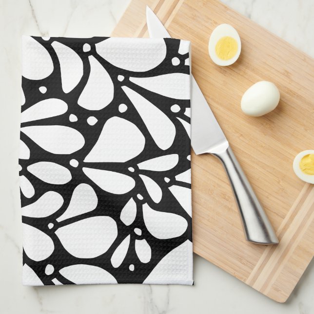 Linge De Cuisine Doodle noir et blanc (Quart Plié)