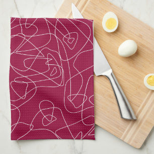 Linge De Cuisine Doodles abstraits blancs sur arrière - plan rouge