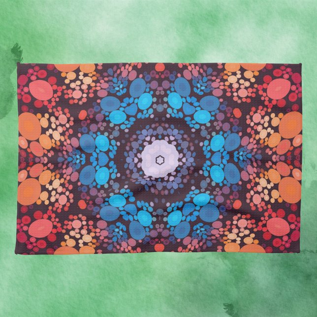 Linge De Cuisine Dot Mandala bleu rouge et orange (Créateur téléchargé)