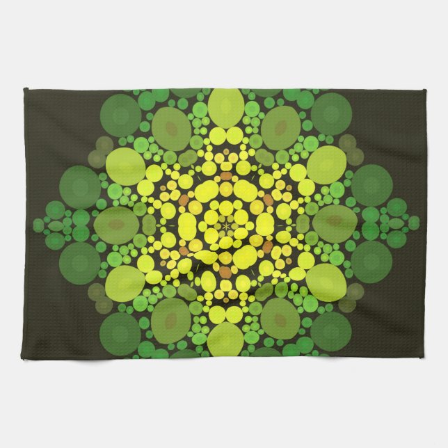 Linge De Cuisine Dot Mandala Fleur Jaune et Vert (Horizontal)