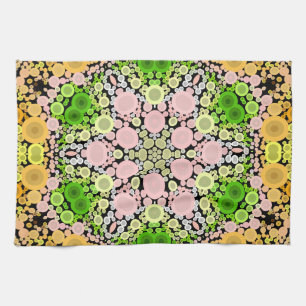 Linge De Cuisine Dot Mandala Fleur Jaune Vert et Rose