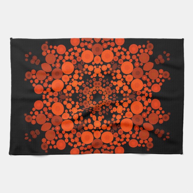 Linge De Cuisine Dot Mandala Fleur Orange et Noir (Horizontal)