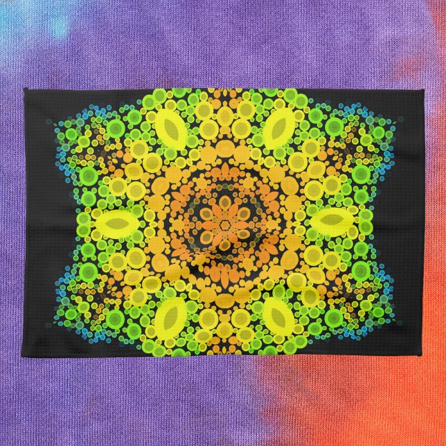 Linge De Cuisine Dot Mandala Fleur orange jaune vert et bleu (Créateur téléchargé)