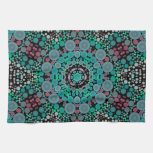 Linge De Cuisine Dot Mandala Fleur vert bleu et rouge