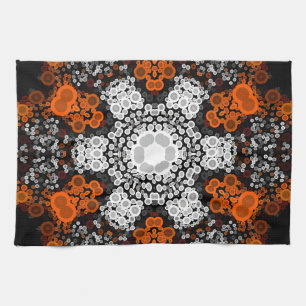 Linge De Cuisine Dot Mandala Flower blanc orange et noir