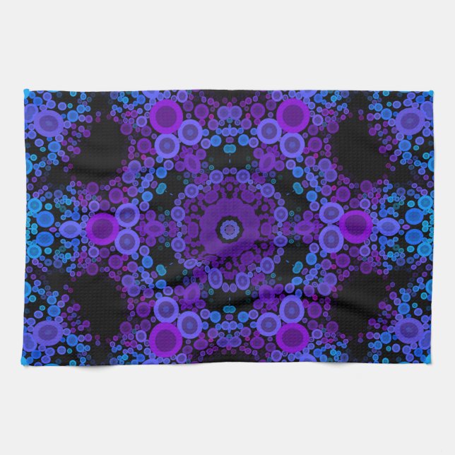 Linge De Cuisine Dot Mandala Flower bleu et violet (Horizontal)