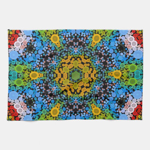 Linge De Cuisine Dot Mandala Flower bleu jaune et vert