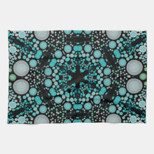 Linge De Cuisine Dot Mandala Flower bleu vert et gris