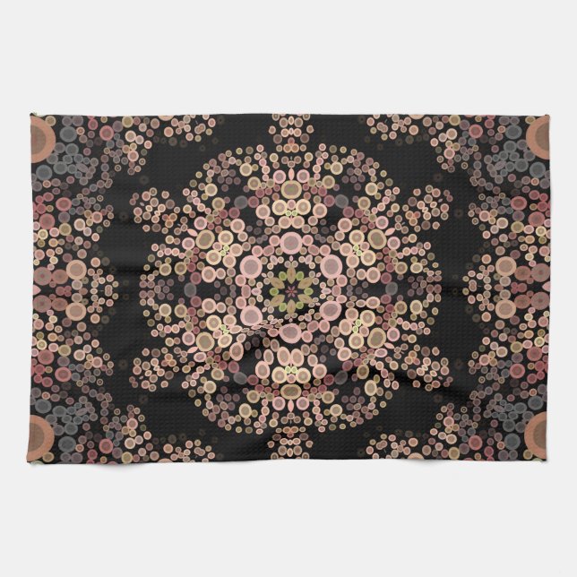 Linge De Cuisine Dot Mandala Flower Brown et gris (Horizontal)