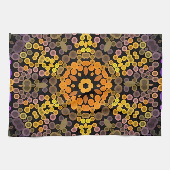 Linge De Cuisine Dot Mandala Flower Jaune et violet (Horizontal)