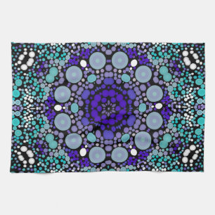 Linge De Cuisine Dot Mandala Flower violet bleu et blanc