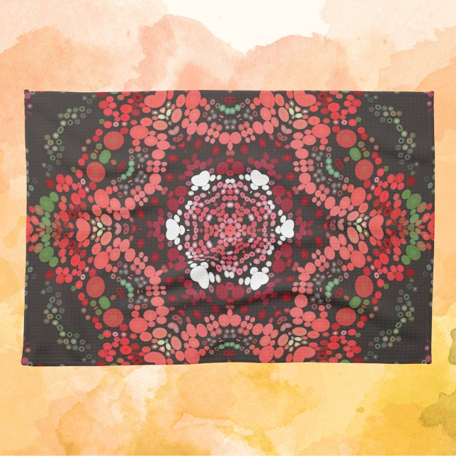 Linge De Cuisine Dot Mandala Rouge Vert et Blanc (Créateur téléchargé)