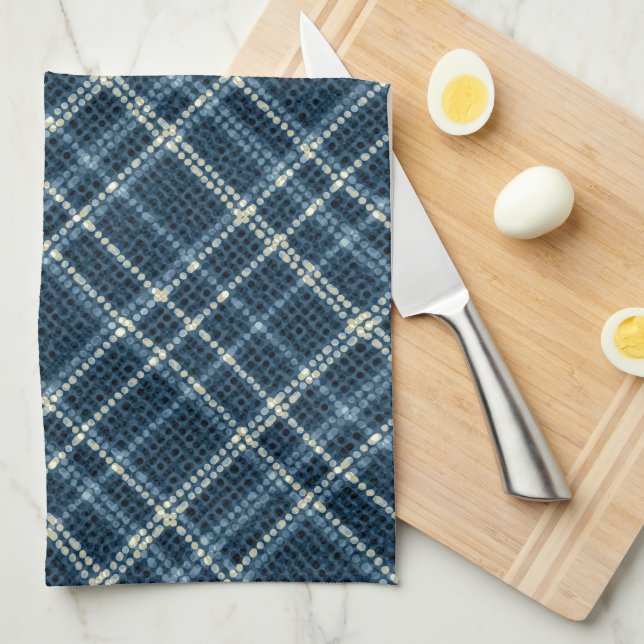Linge De Cuisine Dotted checkered pattern. Gray-blue. (Quart Plié)