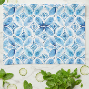 Linge De Cuisine Douce Mariée Fleurie Bleue Blanche Batik