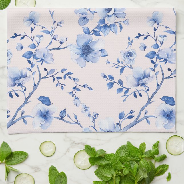 Linge De Cuisine Douce Touche Bleue Florale Fête de Mariage (Plié)