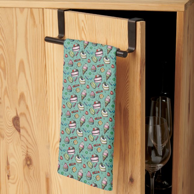 Linge De Cuisine Douceurs Rétro - Bleu sarcelle (Pliage en tiers)