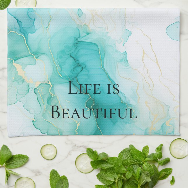 Linge De Cuisine Douche de Mariage Chic Menthe et Or Blanc (Plié)