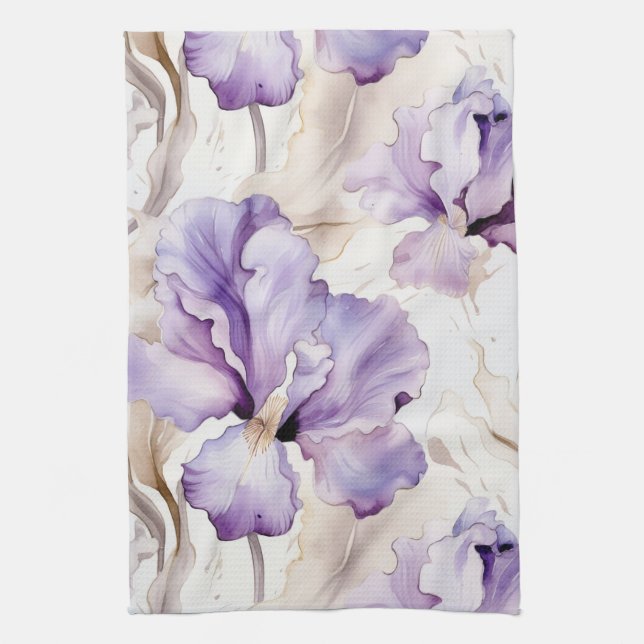Linge De Cuisine Douche de mariage florale Iris crème violet romant (Vertical)